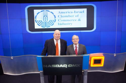  At Nasdaq opening�left, Moshe Steinberg, Chariman of the the America-Israel Chamber of Commerce ; on right Izzy Tapoohi, President &nbsp;and CEO Israel Bonds. Photo  by:  Zef Nikolla, Nasdaq 
