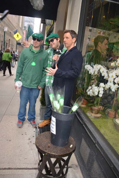 &nbsp;Seth Myers west 51st near Fifth interviewing people on Street for St. Patrick's Day .  Photo by:  Rose Billlings/Blacktiemagazine.com