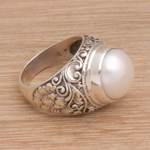 “Floral Crown” cultured pearl ring handmade for NOVICA.com by artisan Made Sugi in Bali