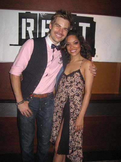 08-12-11 Cast members Matt Shingledecker and Arianda Fernandez at the opening night party for "Rent" at the Glass House Tavern. 252 West 47th St. Thursday night 08-11-11