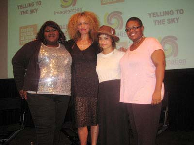08-26-11 (L-R) Gabourey Sidibe. director Victoria Mahoney. Zoe Kravitz. Moikgantsi Kgama the Founder of ImageNation Cinema Foundation after a Q & A following the screening of the film "Yelling to the Sky" at the Walter Reade Theater. 165 West 65th St. Thursday night 08-25-11