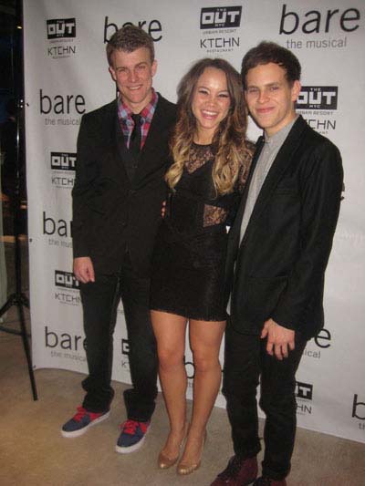 12-07-12 Cast members (L-R) Jason Hite. Elizabeth Judd. Taylor Trensch at the opening night party for "Bare" at KTCHN at the OUT Hotel. 510 West 42nd Sunday night 12-09-12