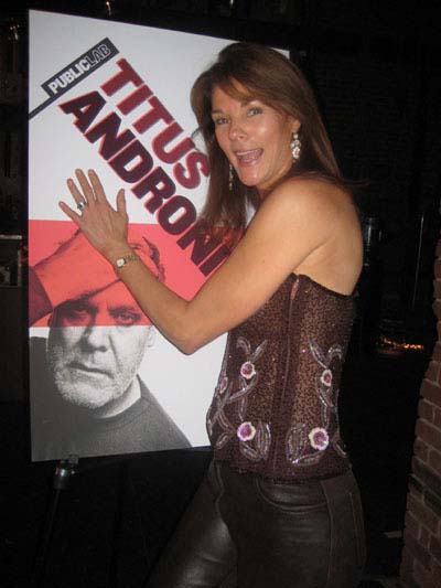 12-14-11 Carolyn McCormick at the opening night party for "Titus Andronicus" on the stage of the Newman Theatre at the Public Theatre. 425 lafayette St. 12-13-11