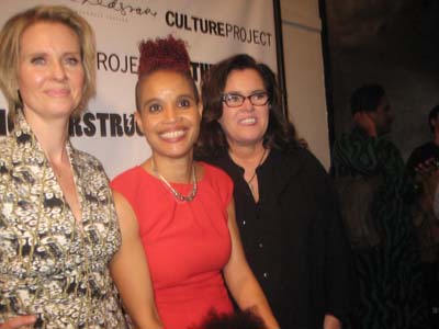 12-19-15 (l-R) Director Cynthia Nixon. cast member Staceyann Chin. producer Rosie O'Donnell at the opening night of "MoonStruck!" at tthe Culture Project. 25 Bleecker St. Monday night. 12-14-15.  Photo by:  Aubrey Reuben
