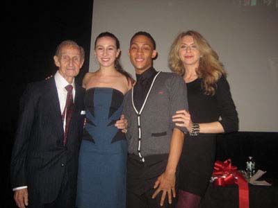 12-06-11 (L-R) Presenter Frederic Franklin. winner for dance Isabella Boylston. winner for theatre Mj Rodriguez. presenter Nina Arianda at the 2nd Clive Barnes Foundation Awards Ceremony at the Walter Reade Theater. 165 West 65th St. Monday afternoon 12-05-11