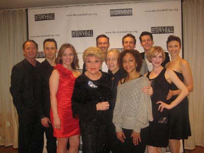 02-14-12 Scott Siegel (center) and the cast of "The Broadway Musicals of 1946" in the after-party in the party room of the Town Hall. 123 West 43rd St. Monday night 02-13-12