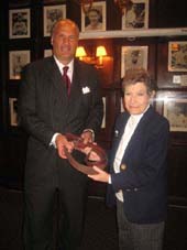 01-05-13 (L-R) Dean Poll. Marlene Brody as former owner Marlene Brody turns over the reins and keys to the new owner Dean Poll at a press conference at Gallagher's Steak House. 228 West 52nd St. Friday afternoon 01-04-13