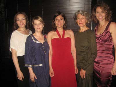06-13-12 Cast members (L-R) Virginia Kull. Kellie Overbey. playwright Gina Gionfriddo. Beth Dixon. Amy Brenneman at the opening night party for "Rapture. Blister. Burn" at Heartland Brewery. 625 Eighth Ave. Tuesday night 06-12-12