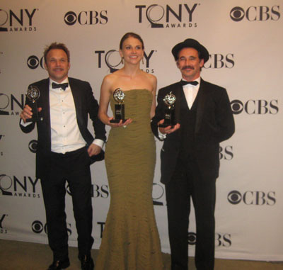06-13-11 Tony winners (L-R) Norbert Leo Butz. Sutton Foster. Mark Rylance in the media room at the Jewish Community Center. 334 Amsterdam Ave Sunday night 06-12-11