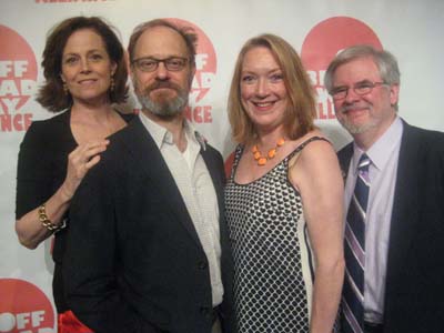 06-19-13 (L-R) Cast members Sigourney Weaver. David Hyde Pierce. Kristine Nielsen. playwright Christopher Durang "Uncle Vanya and Sonia and Marsha and Spike" received the Off Broadway Alliance Award for Best New Play at Sardi's. 234 West 44th St. Tuesday afternoon 06-18-13