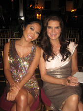 06-24-11 (L-R) Emcee Julie Chang. honoree Brooke Shields at the 2011 Broadway Beacon Awards at the Players Club