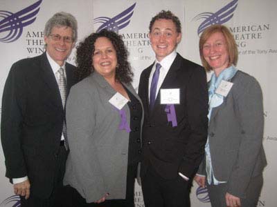 03-28-12 (L-R) Theodore S. Chapin. honorees. Julianne Wick Davis and Dan Collins. Heather Hitchens at the Jonathan Larson Grants reception at Jerome Greene Space. 44 Charlton St. Tuesday afternoon 03-27-12