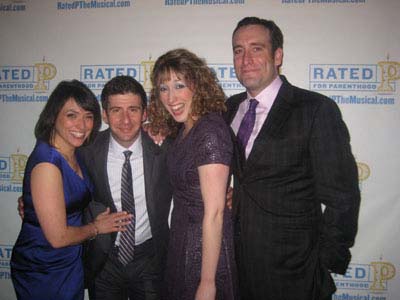 03-01-12 Cast members (L-R) Joanna Young. David Josefsberg. Courtney Balan. Chris Hoch at the opening night party for "Rated P for Parenthood" at Southern Hospitality. 645 9th Ave. 02-29-12