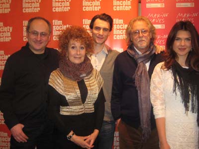 Director Nae Caranfil. producer Renata Rainieri. cast member Harry Lloyd. producer Michael Fitzgerald. cast member Monica Birladeanu all from the opening night film "Closer to the Moon" at the opening night of "Making Waves: New Romanian Cinema" at the Walter Reade Theater. 165 West 65th St. Friday night 11-29-13. photo by: aubrey reuben