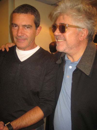 10-12-11 Antonio Banderas (L) and director Pedro Almodovar after a Q & A for their film "The Skin I Live In" at the Walter Reade Theater. 165 West 65th St. Tuesday afternoon 10-11-11