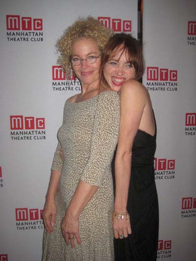 10-13-11 Cast member Amy Irving (L) and playwright Zoe Kazan at the opening night party for "We Live Here" at Beacon. 25 West 56th St. Wednesday night 10-12-11