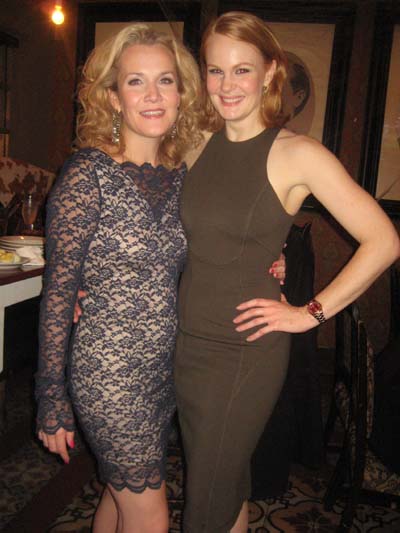 10-29-15 Cast members Erin Dilly (L) and Kate Baldwin at the opening night party for "Songbird" at Johnny Utah's. 25 West 51st St.. Wednesday night. 10-28-15.  Photo by:  Aubrey Reuben
