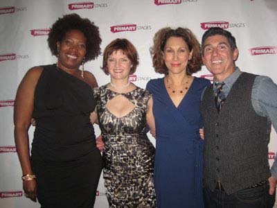 10-05-11 Cast members (L-R) Saidah Arrika Ekulona. Mary Bacon. Randy Graff. James Lecesne at the opening night party of "Motherhood Out Loud" at 48 Lounge. 1221 Avenue of the Americas. Tuesday night 10-04-11