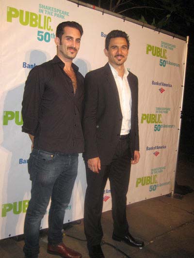 08-10-12 Cast members Cooper Grodin (L) and Ivan Hernandez at the opening night for "Into the Woods" at outside the Delacorte Theater. Central Park. Thursday night 08-09-12