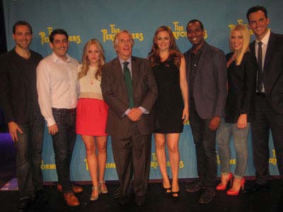 09-26-12 Cast members (L-R) Playwright David West Read. director Evan Cabnet. Jenni Barber. Henry Winkler. Alicia Silverstone. Daniel Breaker. Ari Graynor. Cheyenne Jackson at a press conference for "The Perfomers" at the Hard Rock Cafe. 1501 Broadway. Tuesday morning 09-25-12