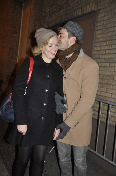 Emily Bergl Leaving Cat On A Hot Tin Roof with her boyfriend who she knitted the lovely scarf 