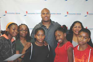 The First Annual Giant Leap to Greatness Awards Dinner Chair, Antonio Pierce, #58 of The Super Bowl Champion New York Giants with students at The Giants Academy (The Giants Foundation's primary academic outreach initiative and a partnership with Communities In Schools of Newark