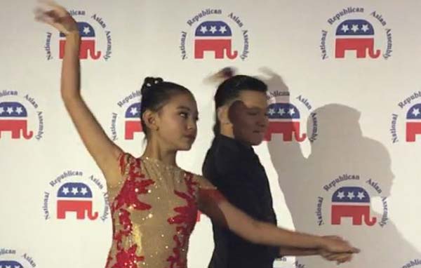 Harmony Liu, who is the peace ambassador of Global Future Leader Organization performing Chinese Harp and dance Latin with the outstanding young dancer Jason Dai