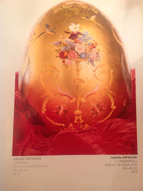 The Magnificent Egg, created by artist Isabelle Arpagian Oil on 24 Carat Goldleaf, 30x40 cm