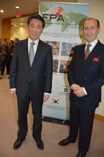 Oh Joon Ambassador Permanent Representative of The Republic of Korea to The United Nations and Foreign Press Association President David P. Michaels. Photo by: Rose Billings/Blacktiemagazine.com