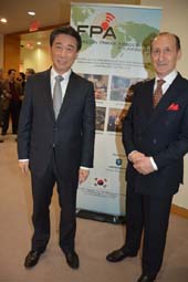 Oh Joon Ambassador Permanent Representative of The Republic of Korea to The United Nations and Foreign Press Association President David P. Michaels. Photo by: Rose Billings/Blacktiemagazine.com