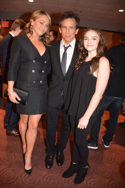Christine Taylor, actress in Little Boxes with husband Ben Stiller and Ella Olivia Stiller. Photo by: Rose Billings/Blacktiemagazine.com