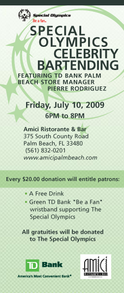 special olympics bartending event, amici ristorante and bar