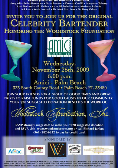 Woodstock Foundation, Celebrity Bartender Evet at Amici