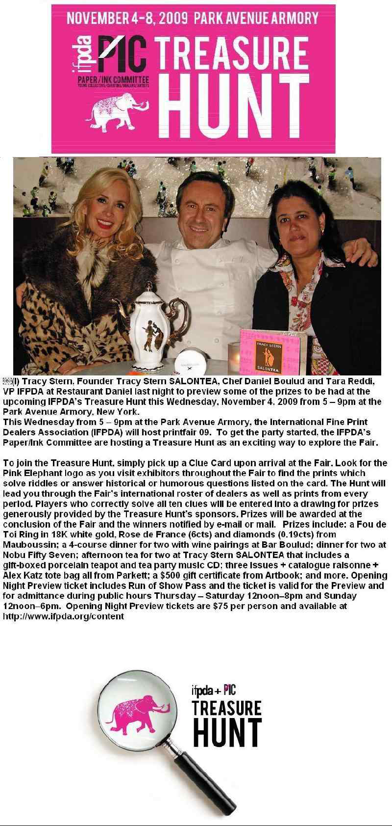 Treasure Hunt, Tracy Stern Daniel Boulud, Tara Reddi, IFPDA