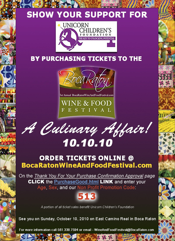 Boca Raton Food & Wine Festival, Unicorn Children's Foundation, philanthropy
