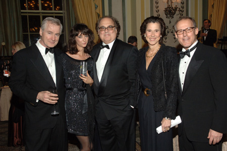 New York Society, The 2009 gala Black & White Ball to raise funds for The Glaucoma Foundation: From left to right: Honoree John Patrick Shanley, award-winning playwright (Doubt) and screenwriter (Moonstruck), who received the Kitty Carlisle Hart Award for Lifetime Achievement; Rebecca Reid; Chris Hart and Dr. Catherine Hart, who presented the award in memory of their mother; TGF Chairman Gregory Harmon.