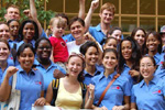 Dr. Oz is surrounded by HealthCorps Coordinators and students who organized the Walk for Fitness down the length of Broadway in New York City
