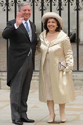 Crown Prince Alexander II of Serbia and Crown Princess Katherine arrive at the West Door of Westminster Abbey for the wedding of Britain’s Prince William and Kate Middleton in London on April 29, 2011. Photo by: CARL DE SOUZA/AFP/Getty Images
