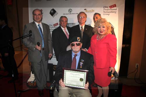 Award ceremony Dr. Thomas Mallios, Antonio Lorenzo CEO Heroes Village, Jim Swiger Managing Director  Enviro Solutions, Anthony Pileggi Chief Archtect Heroes Village, Our awardee for the night is US Army Lt. Col. David Cole and the Event Producer and President & Founder of Elite Professional Networking Group,   Gloria T. Cressler