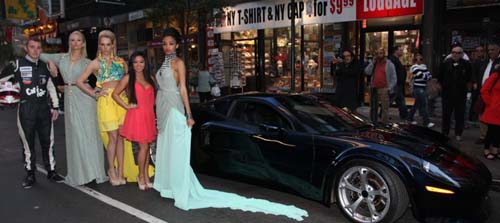 Indy Race Car Driver Luca Forgeois Model Angelina, Model Denise, Fashion Designer Lizzi London from London