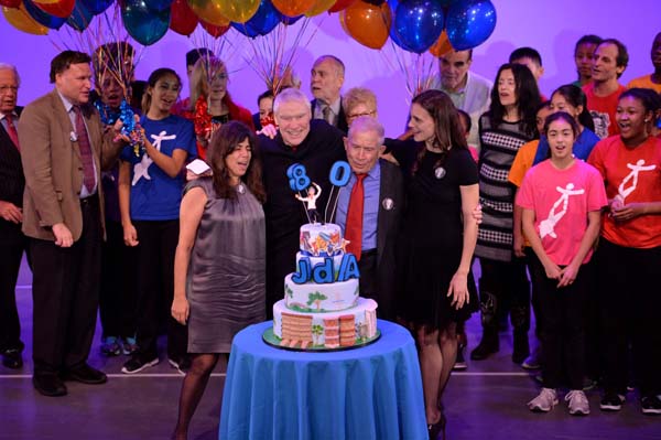 Kathy Newhouse Mele, Jacques d'Amboise, Donald Newhouse, Leslie Ziff celebrate Jacques d'Amboise's 80th Birthday with National Dance Institute Dancers and contributers. Photo by Eduardo Patino.
