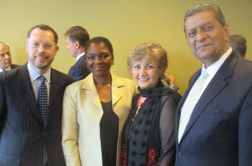 Mr. Gerard Meuchner, Vice President and Chief Global Communications Office, Henry Schein; Baroness Valerie Amos, UN Under Secretary-General for Humanitarian Affairs and Emergency Relief Coordinator, Mrs. Tas Dossal, Mr. Amir Dossal, Chairman, Global Partnerships Forum