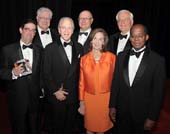 Paul E. Francis, recipient of the Special Tribute; Richard K. and Jennie L. DeScherer, recipients of the Distinguished Community Service Award; and Roger Ferguson. (Rear) Jim Tallon; Michael A. Stocker, MD, recipient of the Health Care Leadership Award; and J. Barclay Collins II. Photo by: Ira Fox