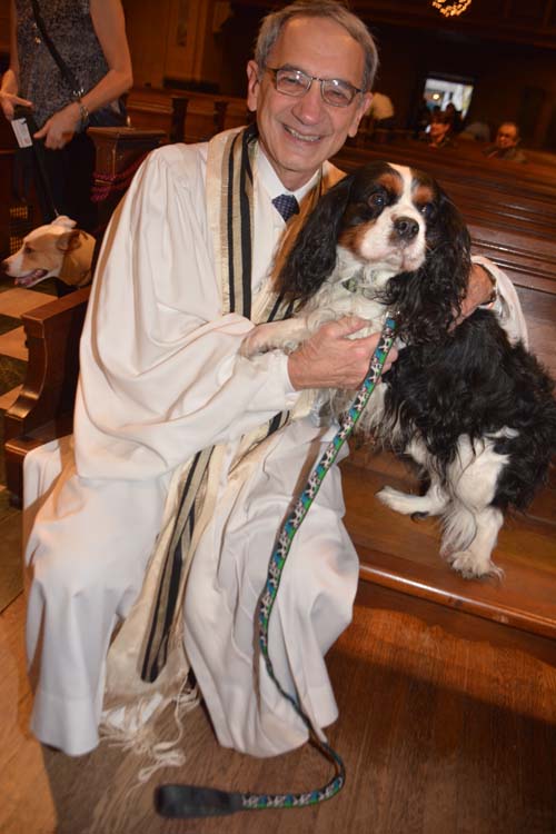 Central Synagogue Rabbi Emeritus Peter J Rubinstein and William Billings (pup) Receiving his Blessings.  Photo by:  Rose Billings/Blacktiemagazine.com