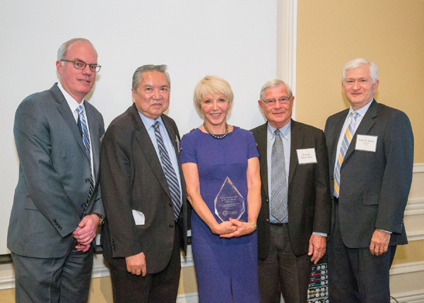 Dr. O. Joe Hines, Dr. Vay Liang Go, Agi Hirshberg, Dr. Howard Reber, and Chancellor Gene Block at the naming ceremony for the Agi Hirshberg Center for Pancreatic Diseases
