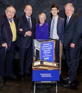 Shubert Organization’s Chairman, Phillip Smith, Shubert Foundation President Michael I. Sovern, Carmen Farińa, of the New York City Department of Education, Host, Alex Sharp and President Robert E. Wankel. Photo by: David Dupuy/AnnieWatt.com