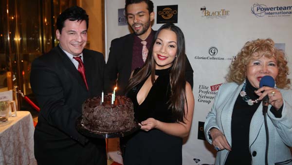 Maria Soccor Actress and Award Winner Producer and Director with her birthday cake
