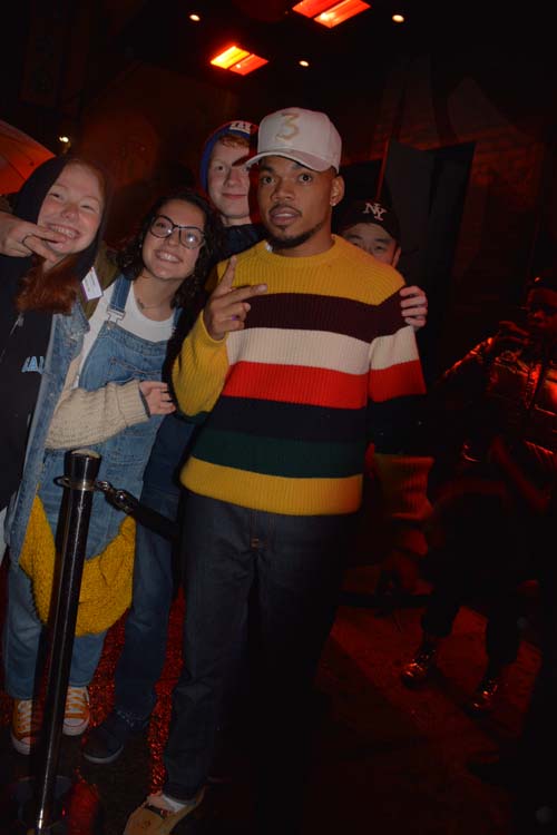 Carolyn, Nicole and Sean Leibold with Chance The Rapper Guest Host of SNL at after party before Thanksgiving. Photo by: Rose Billings/Blacktiemaagzine.com