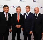 Vijay Dandapani, President and CEO, Hotel Association of New York City; Thomas Schumacher, President & Producer, Disney Theatrical Productions; David Marriott, Chief Operations Officer, The Americas – Eastern Region,Marriott International; Jonathan Tisch, Chairman & CEO, Loews Hotels. Photo by: Ronald L. Glassman