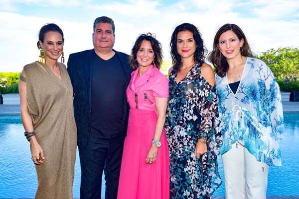 Lisa Fields, Salvatore Tramuto, Margie Loeb, Guest and Camille Zamora attend Roberto Cavalli Beach Magazine Hamptons Event at Private Residence on July 26, 2018 in Southampton, New York. 